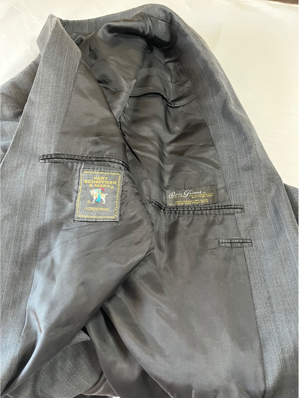 Gray pinstriped blazer wool Hart Schaffer & Marx
